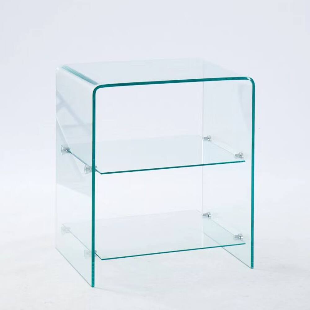 Back. Loheer - Loheer Tempered Glass Side Table Clear Sofa Table Transparent End Table Bent Glass Couch Desk for Living Room - Clear.