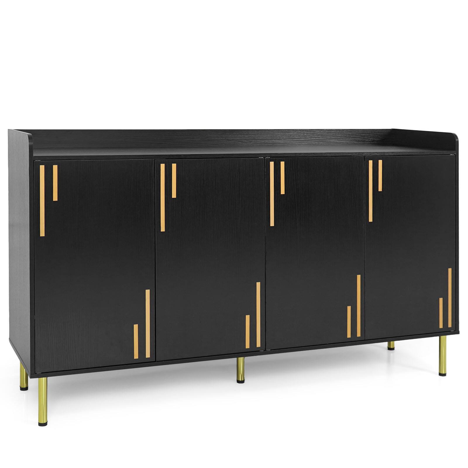 Alt View 9. Costway - Costway Buffet Cabinet, 55" Long Sideboard with 4 Doors, 5 Metal Legs for Living Room - Black.