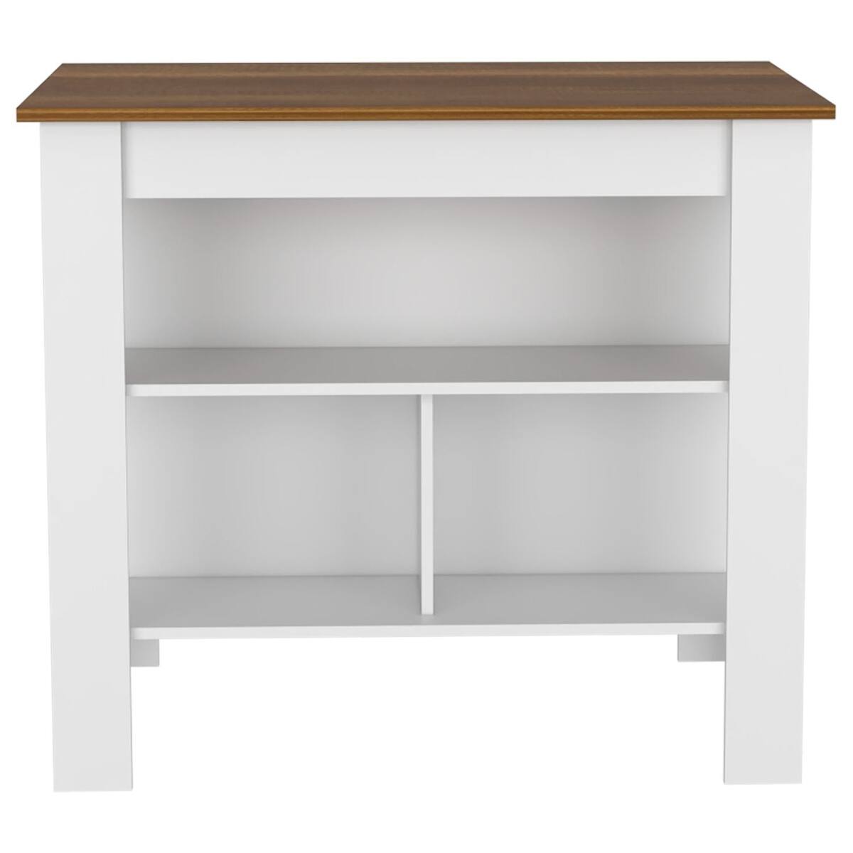Angle. Loheer - Loheer White and Walnut Kitchen Island 35 Inch Height Kitchen Table with Three Open Storage Shelves - White / Walnut.