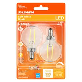 Sylvania - Natural G16.5 E12 (Candelabra) LED Bulb Soft White 40 Watt Equivalence 2 pk