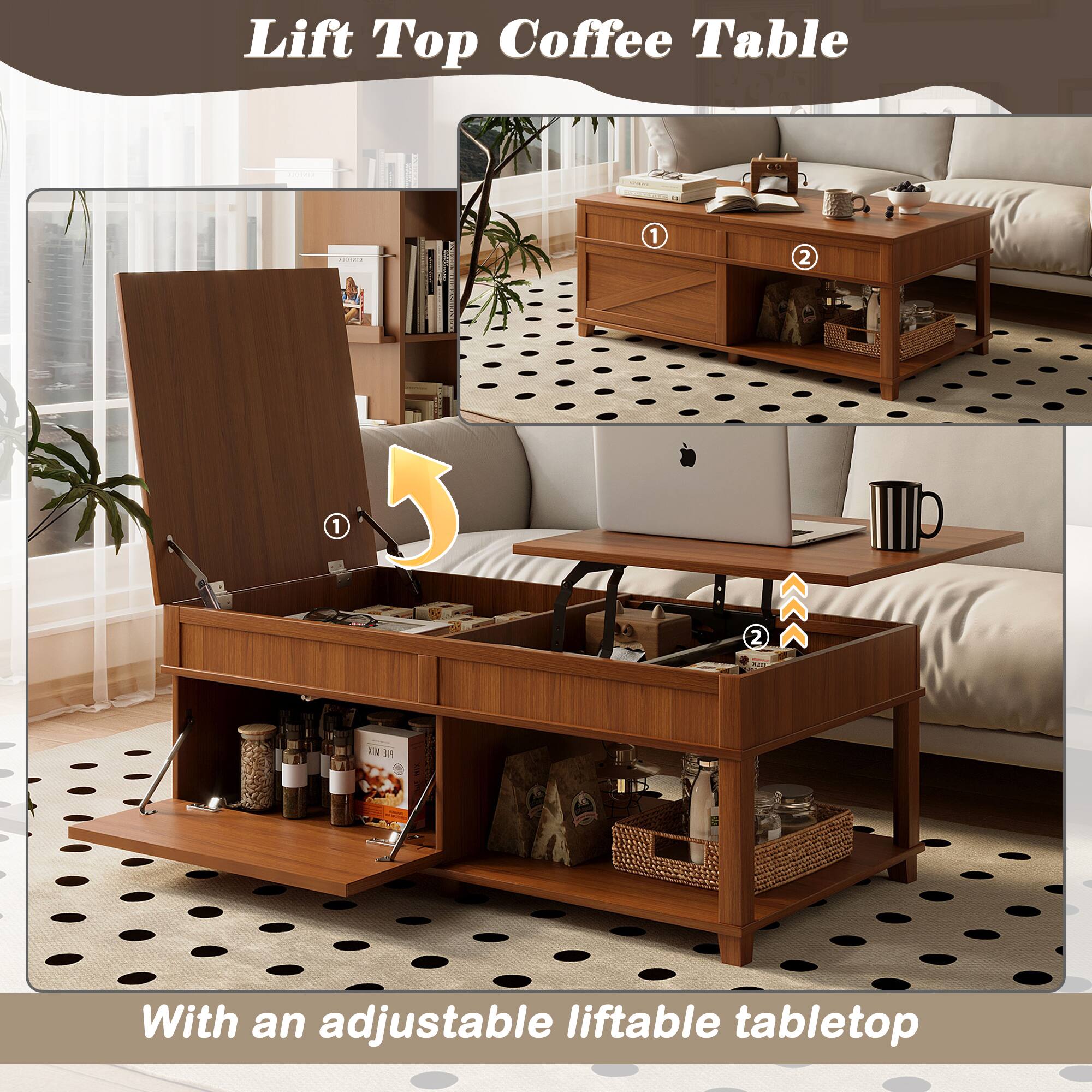Lift Top Coffee Table

With an adjustable liftable tabletop