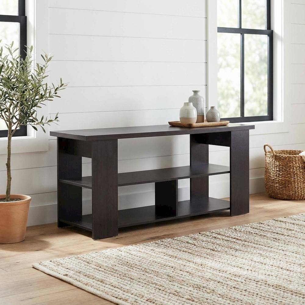 Alt View 1. FurniFact - Espresso TV Stand for Up to 50-Inch with Composite Wood Finish - Brown Black.