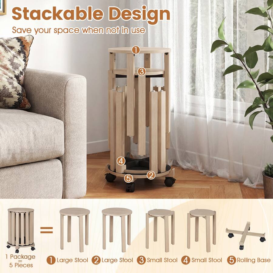 Small Stackable Stools Stackable Design Save your space when not in use 1 Package = 5 Pieces 1 ...