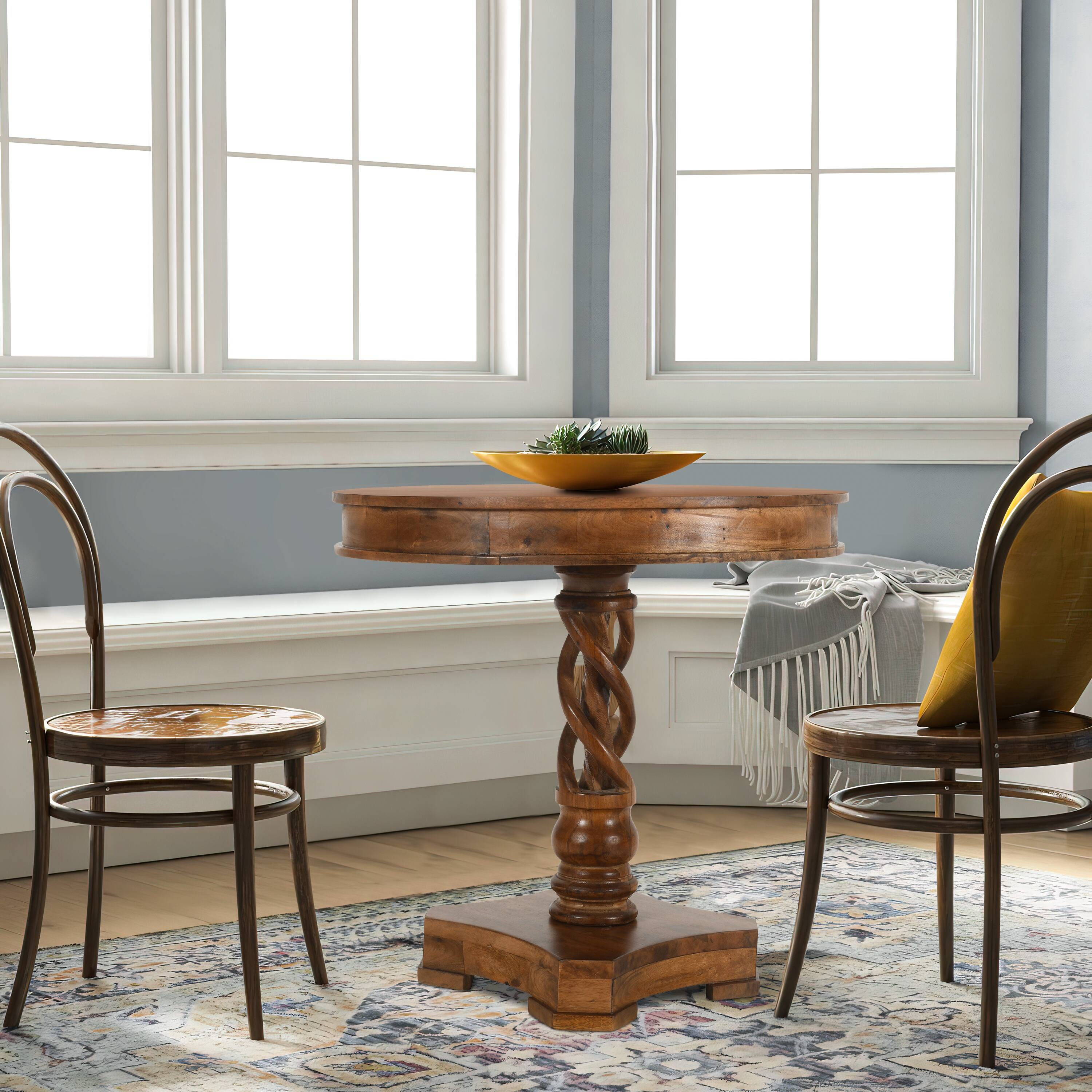 Alt View 9. Manhattan Lane - 30 Inch Handcrafted Round Mango Wood Dinette, Artisanal Twisted Pedestal Base - Brown.