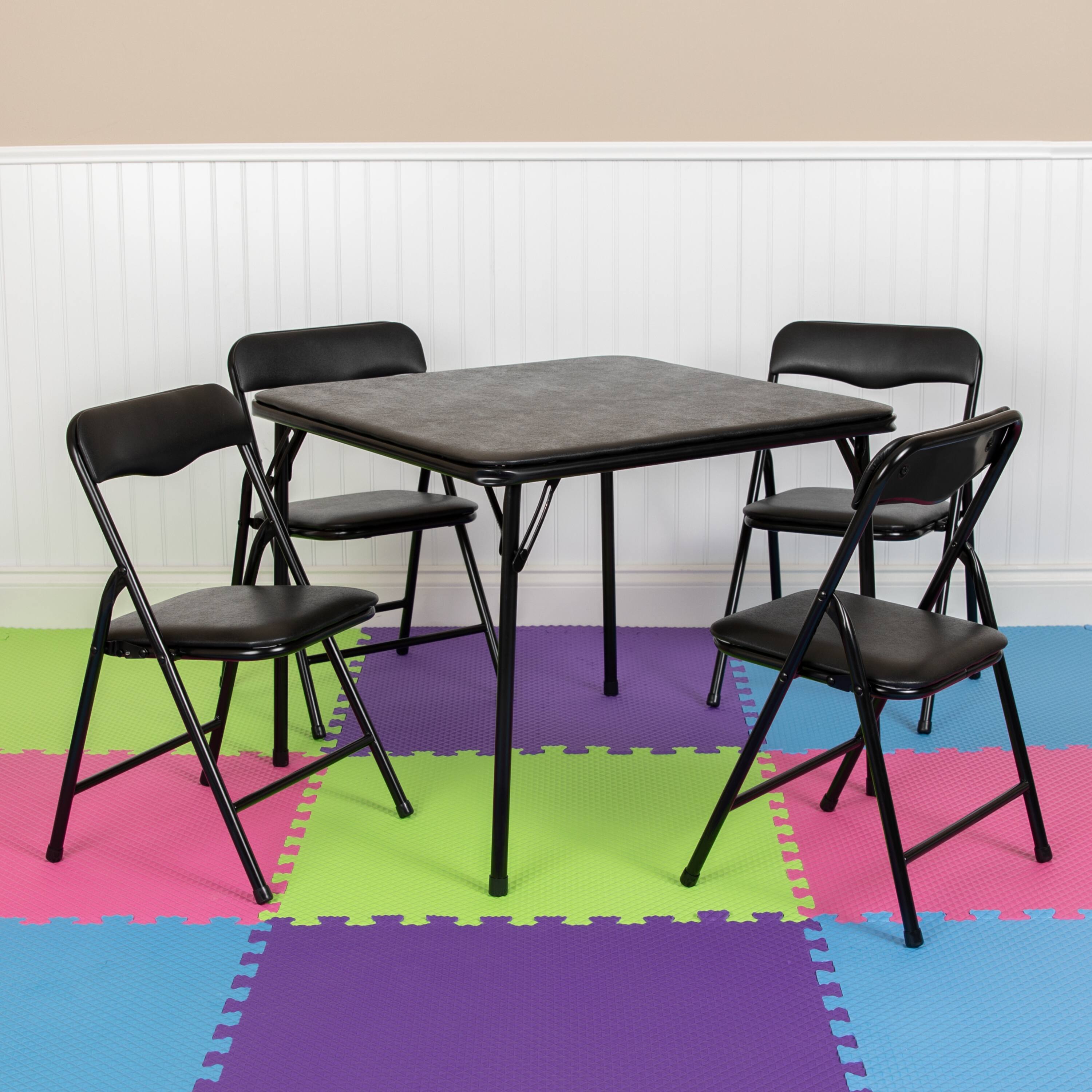 Front. Emma + Oliver - Kids 5 Piece Folding Table and Chair Set - Kids Activity Table Set - Black.