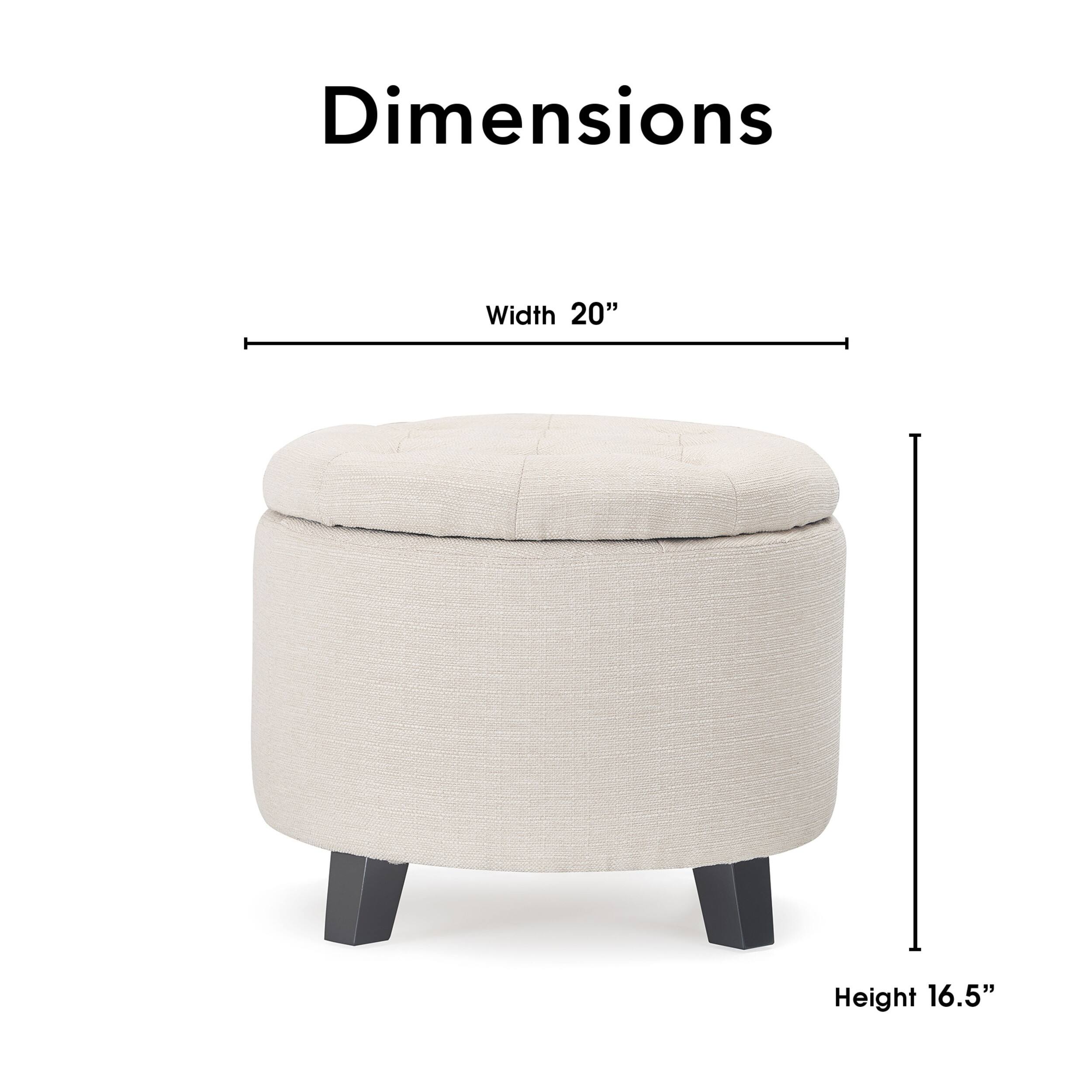 Angle. Click Decor - Bennett Round Storage Ottoman - Ivory.