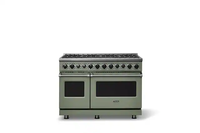 Front. Viking - 48 in. Wide 8 Burner Dual Fuel Frestanding Sealed Buner Frestanding Range - Eucalyptus.