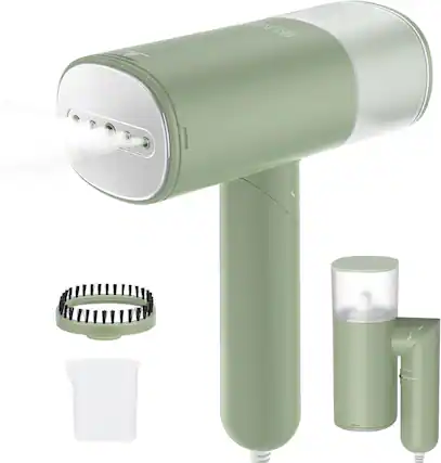 Front. FINEAK - Foldable Travel Steamer 120V Handheld Steamer for Clothes - Green.