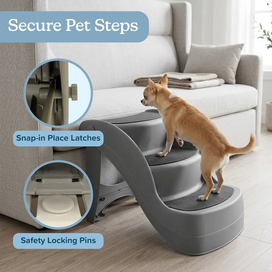 Bottom Lock Pin PetMaker Dog Stairs Pet Stairs with 3 Step Design and Safety Locking ...