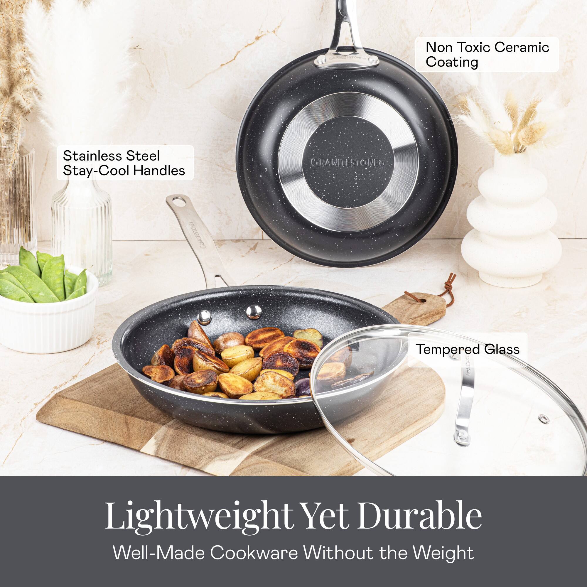 Lightweight Yet Durable, Well-Made Cookware Without the Weight, Non Toxic Ceramic Coating, Stainless Steel Stay-Cool Handles, Tempered Glass