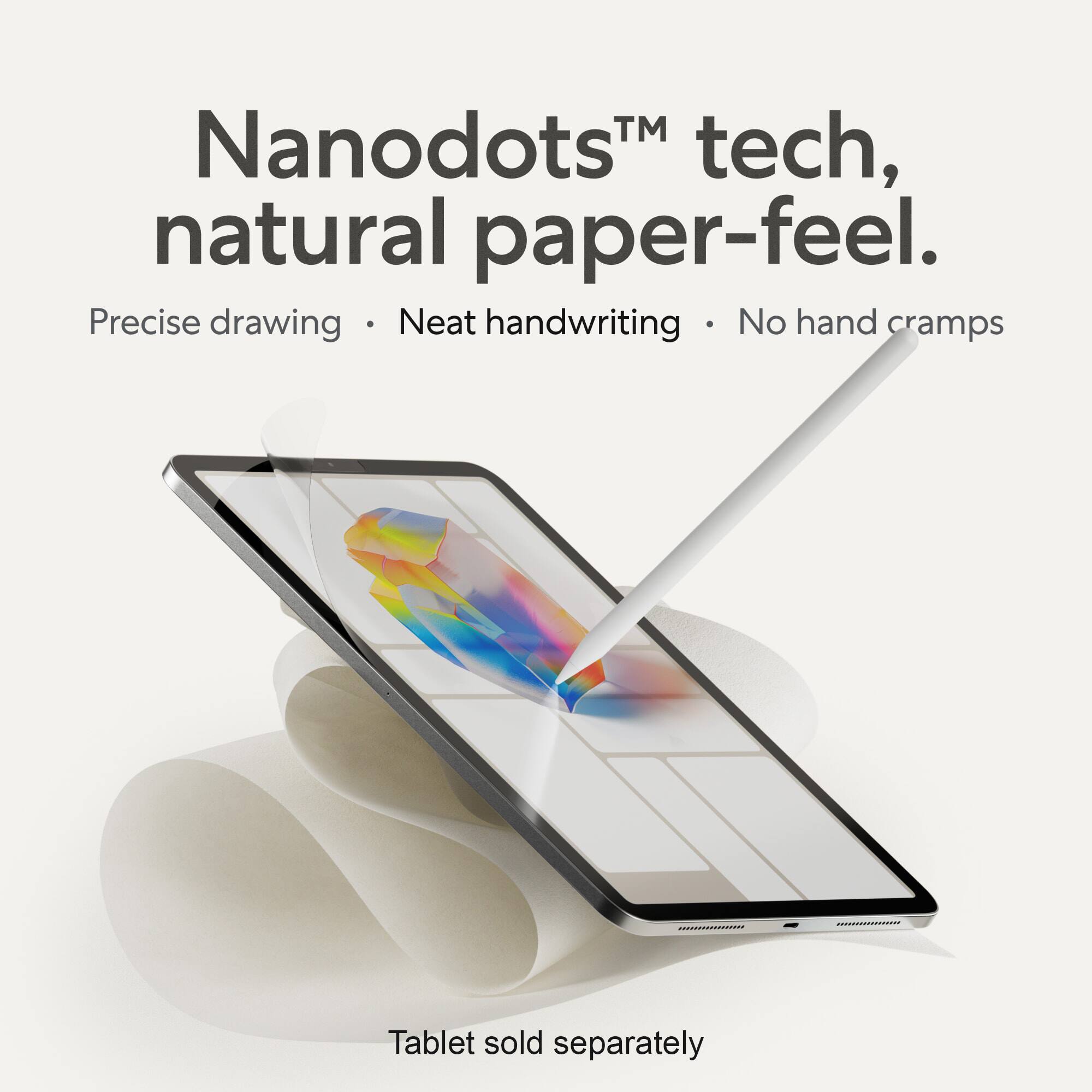 Nanodots™ tech, natural paper-feel.  
Precise drawing • Neat handwriting • No hand cramps  
Tablet sold separately