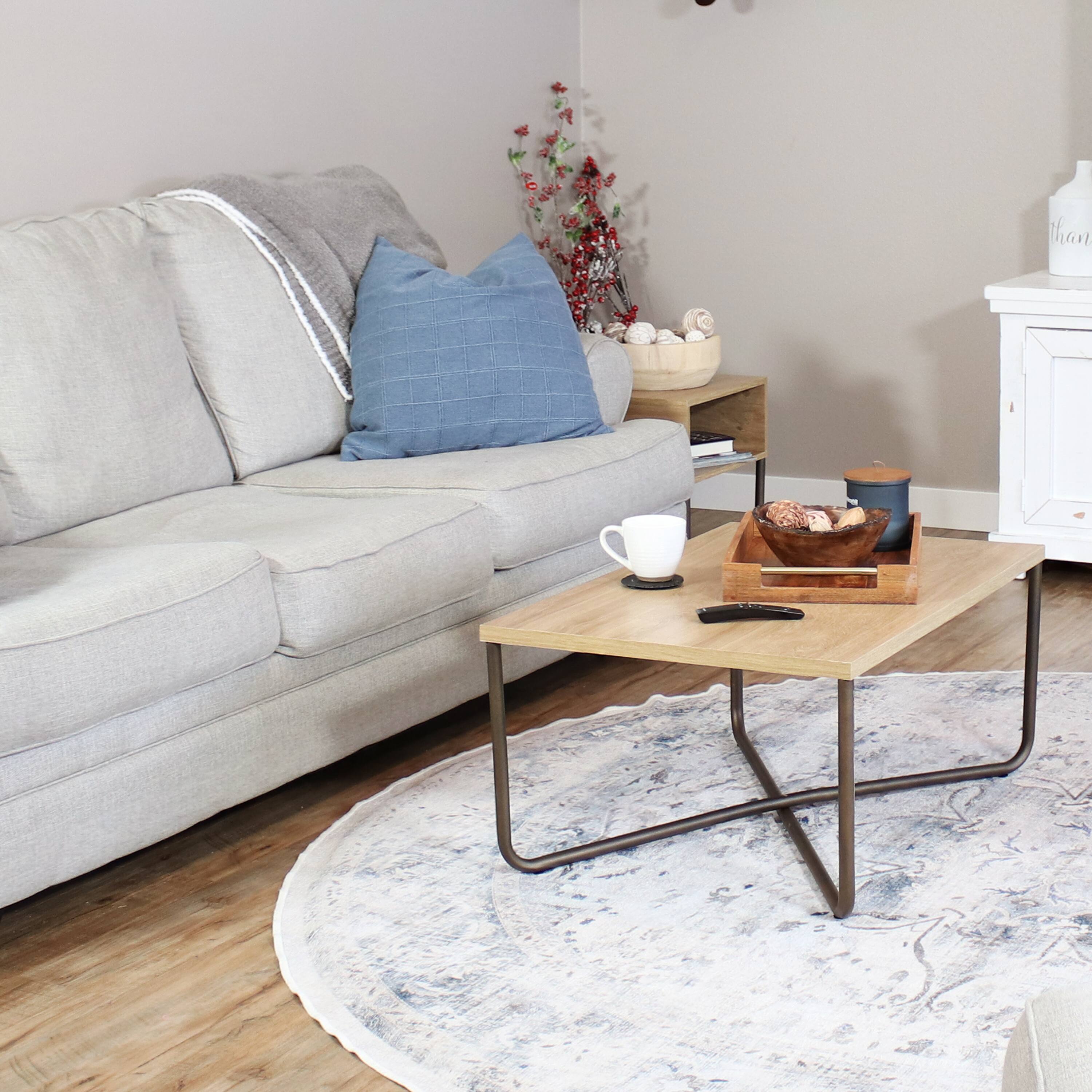 Alt View 4. Sunnydaze - Industrial-Style MDP Cross Legs Coffee Table - Brown.