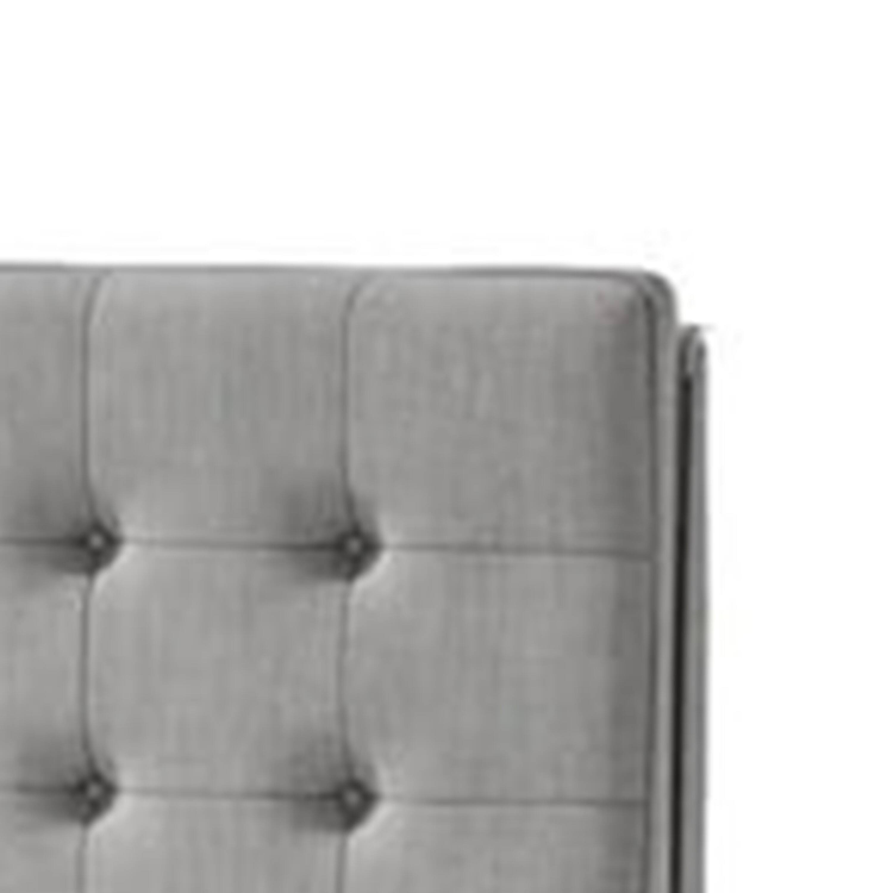 Left. Manhattan Lane - Levy Full Size Bed, Button Tufted Headboard, Modern Gray Upholstery - Gray, Espresso Brown.