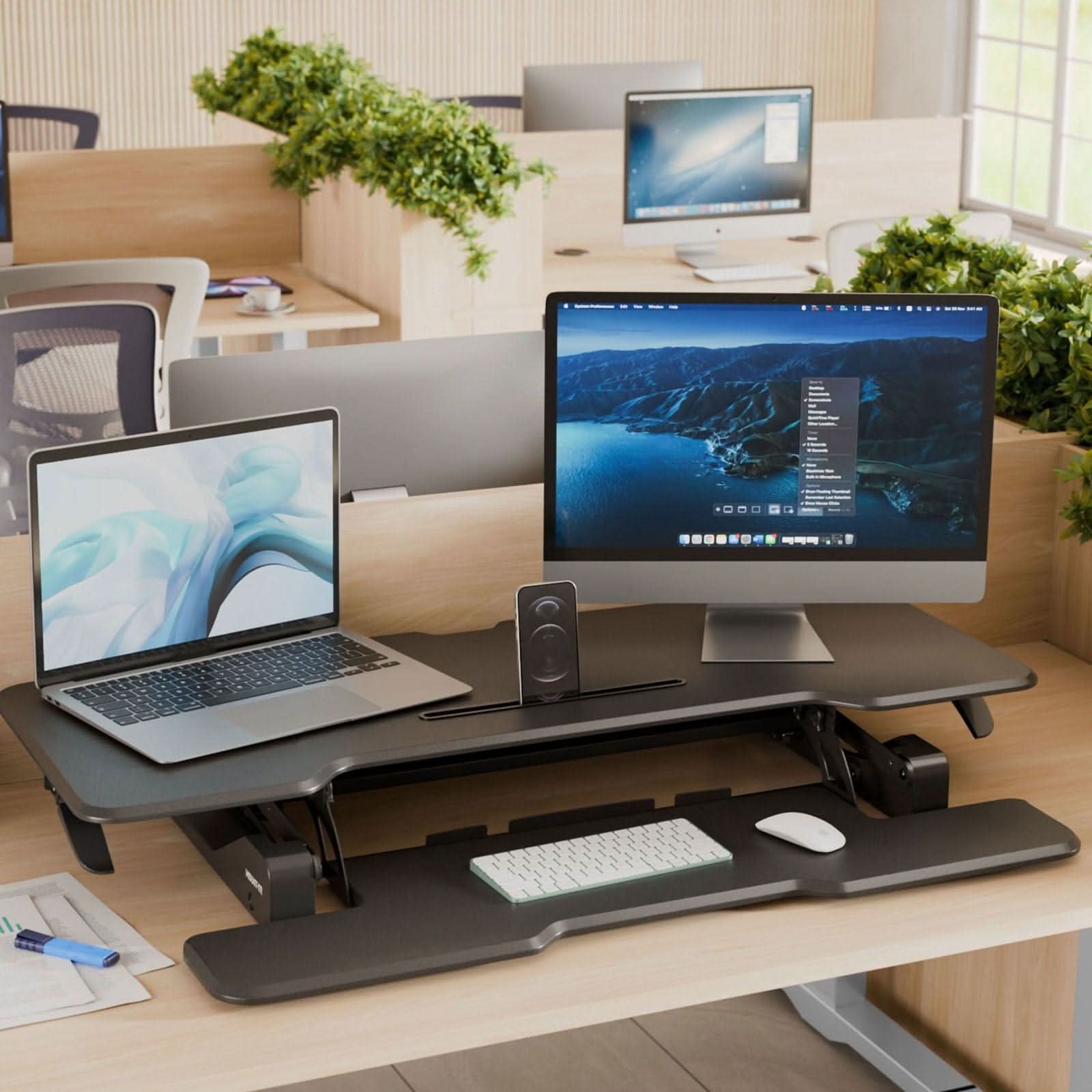 Alt View 2. Mount-It! - Large Standing Desk Converter with 47″ Wide Desktop and Gas Spring Adjustable Sit‑Stand Workstation, Black - Black.