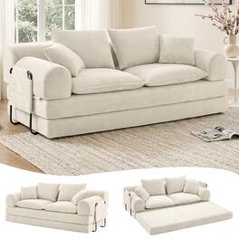 Dyonery - 4-in-1 High Backward-Folding Compressible Cloud Sofa Bed - Corduroy Beige - Beige