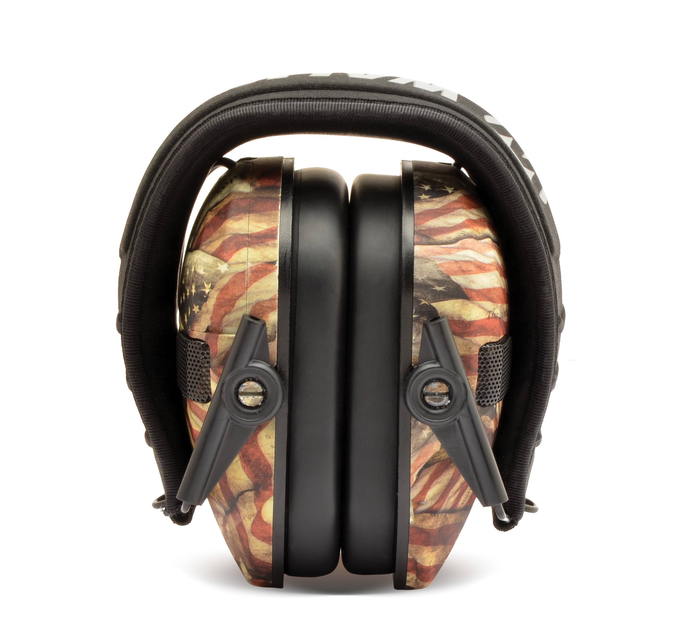 Left. Walkers - Walker's Razor Slim Electronic Shooting Muffs 4-Pack Bundle, USA 2nd Amendment - Camo.