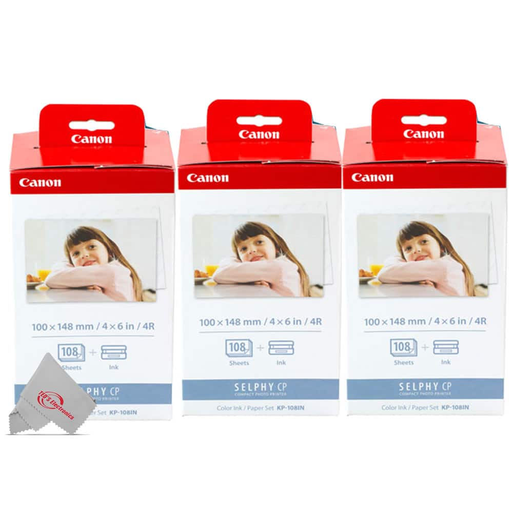 Three Pack Canon KP-108IN Color Ink & 4x6 Paper Set for SELPHY CP910 CP900