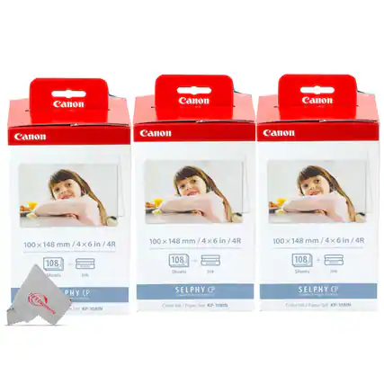 Canon 100 x 148 mm / 4 x 6 in / 4R
108 + Sheets Ink
SELPHY CP
Color Ink/Paper Set KP-108IN
Canon 100 x 148 mm / 4 x 6 in / 4R
108 + Sheets Ink
SELPHY CP
Color Ink/Paper Set KP-108IN
Canon 100 x 148 mm / 4 x 6 in / 4R
108 + Sheets Ink
SELPHY CP
Color Ink/Paper Set KP-108IN