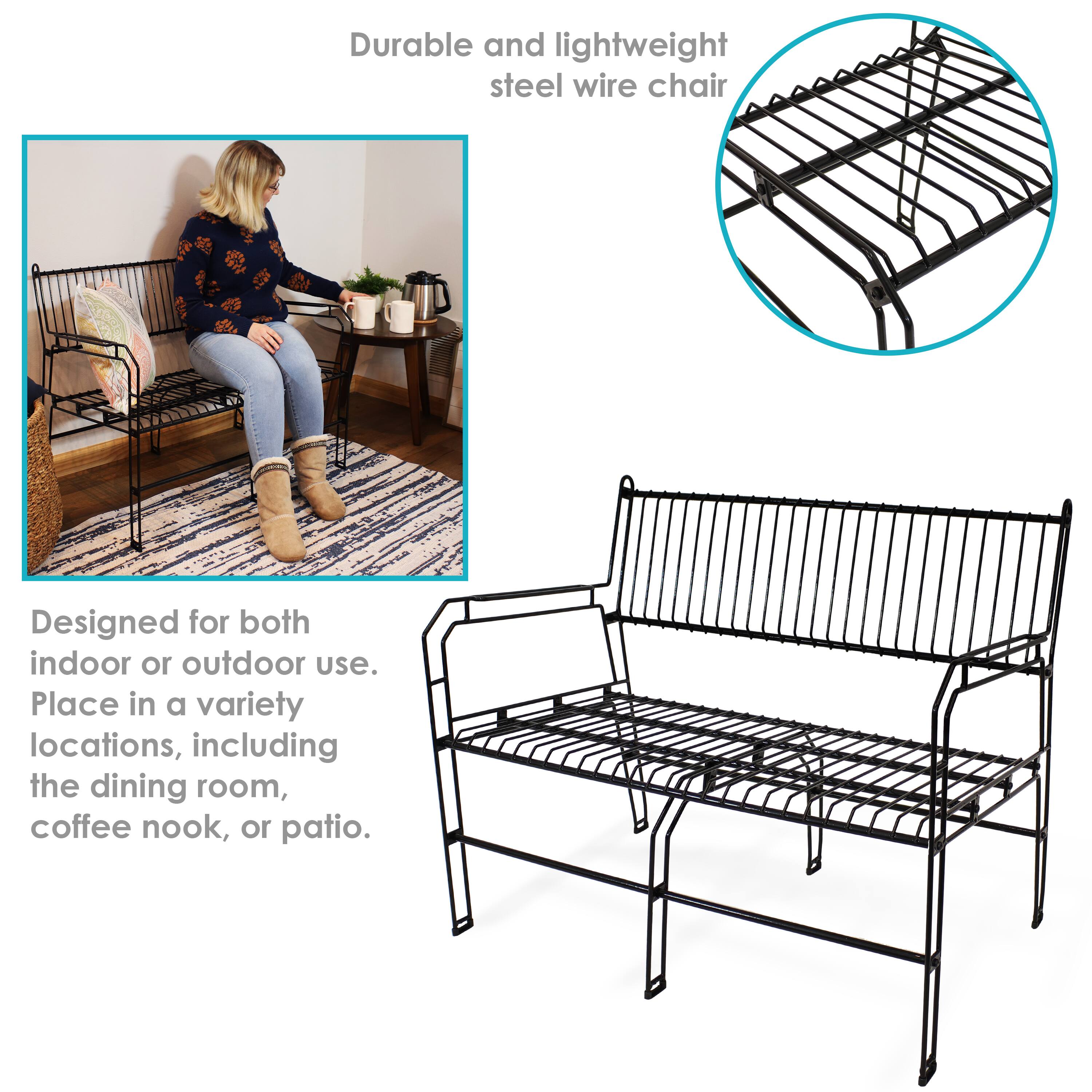 Durable and lightweight steel wire chair

Designed for both indoor or outdoor use. Place in a variety of locations, including the dining room, coffee nook, or patio.