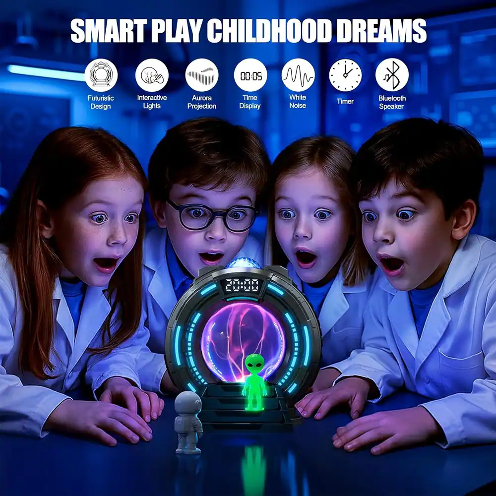 SMART PLAY CHILDHOOD DREAMS

- Futuristic Design
- Interactive Lights
- Aurora Projection
- Time Display
- White Noise
- Timer
- Bluetooth Speaker

00:05

20:00