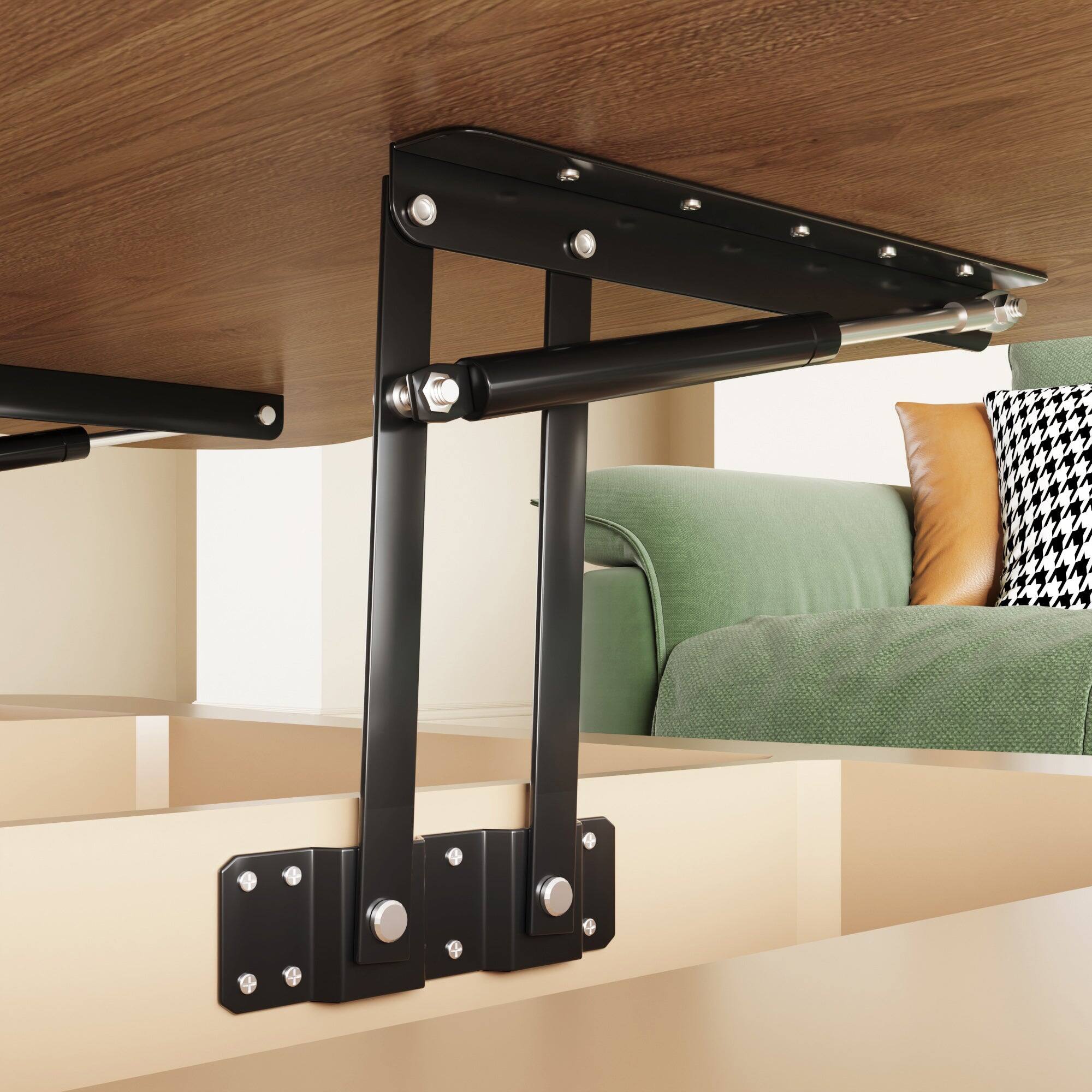 Alt View 4. Boyel Living - Lift Top Coffee Table with Hidden Storage Fluted Panel - Light Brown.