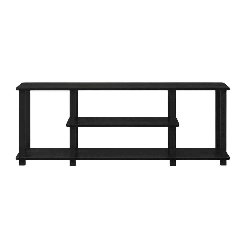 Alt View 3. FurniFact - Black wood TV stand,  3-tier design, square tube frame, entertainment setup - Brown.