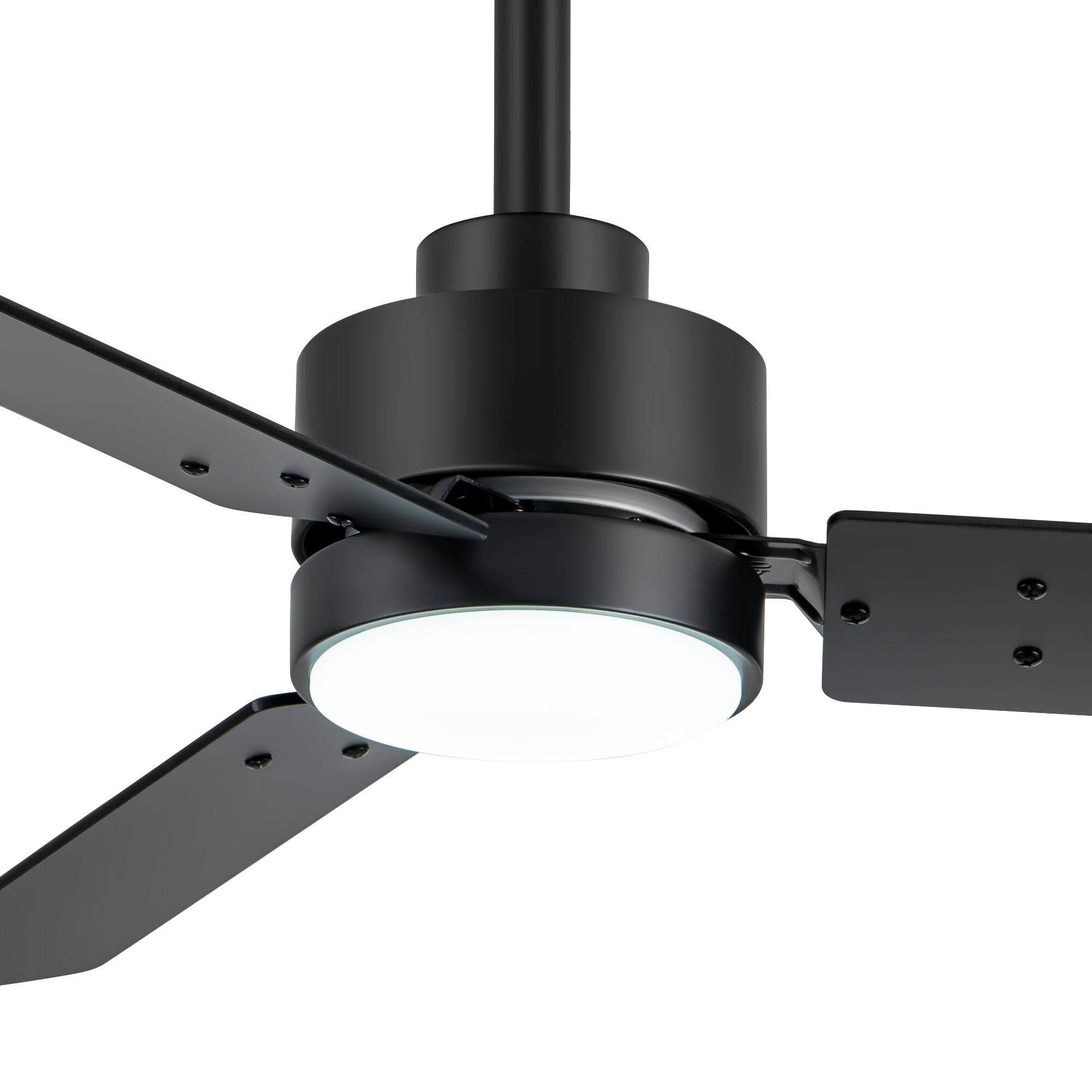 Left. Breezary - 36'' Ceiling Fan, 3-Color Light, 3 Dual-Finish Plywood Blades, DC Motor, 6-Speed Remote Control, 5-Inch Downrod - Matte Black and Dark Wood Grain + Light Wood Grain.