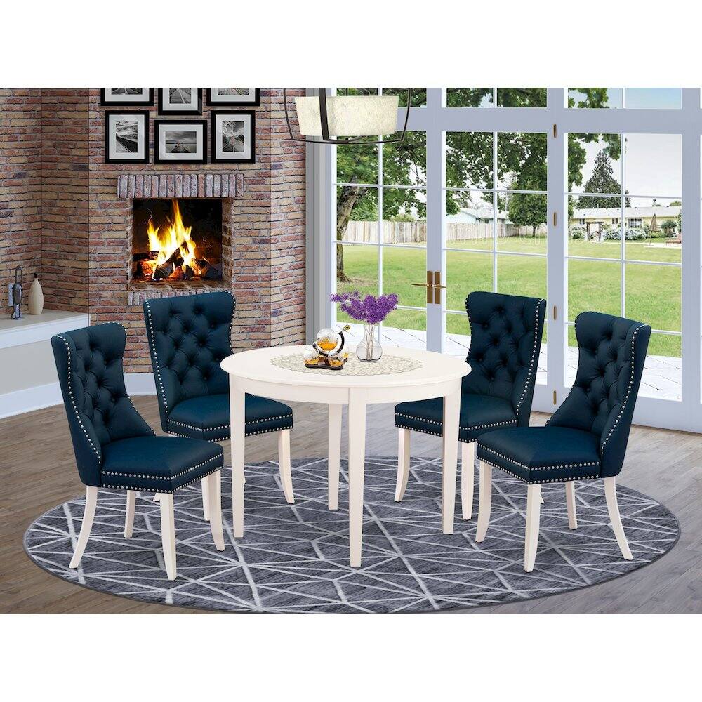 Alt View 7. East West Furniture - 5 Piece Dining Room Furniture Set Consists of a Round Kitchen Table - White.