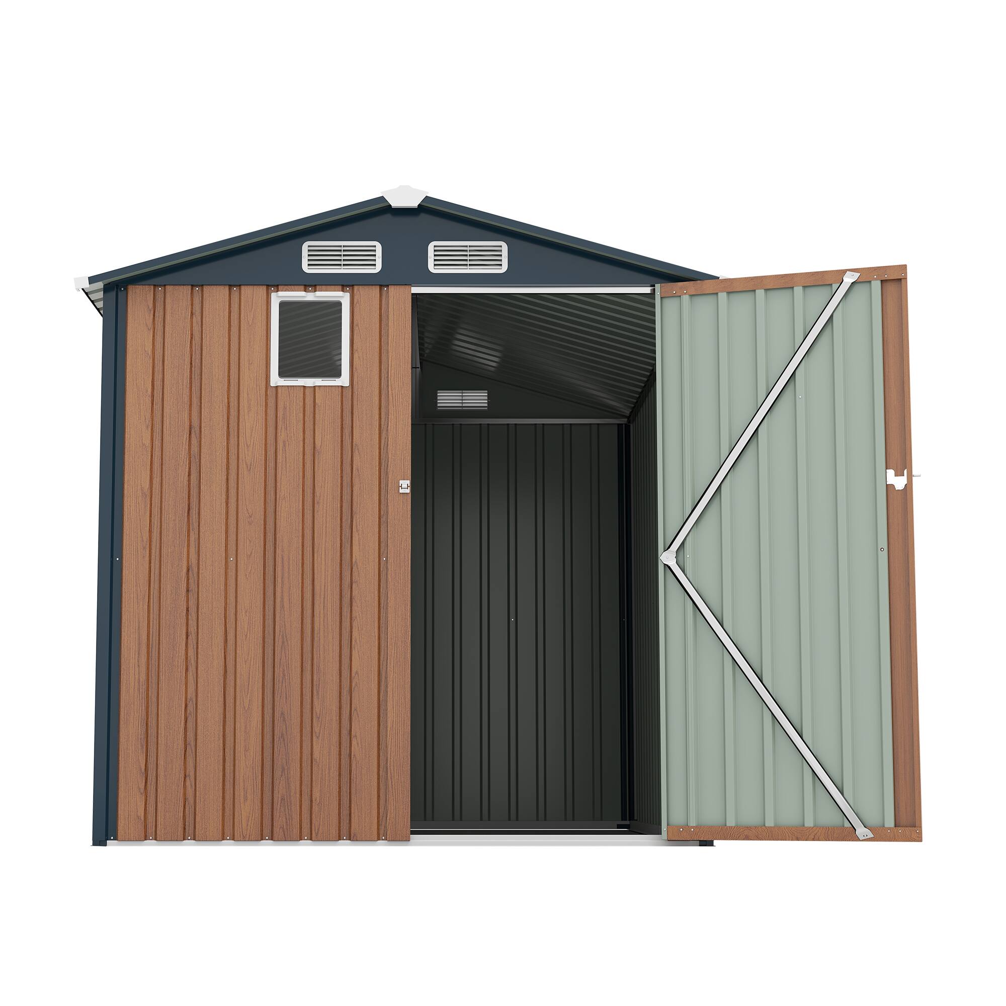 Alt View 5. Mondawe - 6x8FT Outdoor Steel Storage Shed with Clear Window and Lockable Doors - Brown.