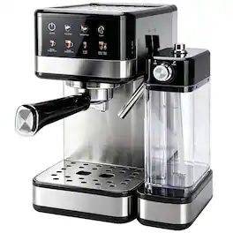 Topteng - 20 Bar Espresso Machine–Automatic Milk Frother, Dual Boiler, Touchscreen, NTC Temp Control, Fit for Home & Coffee Lovers - Silver