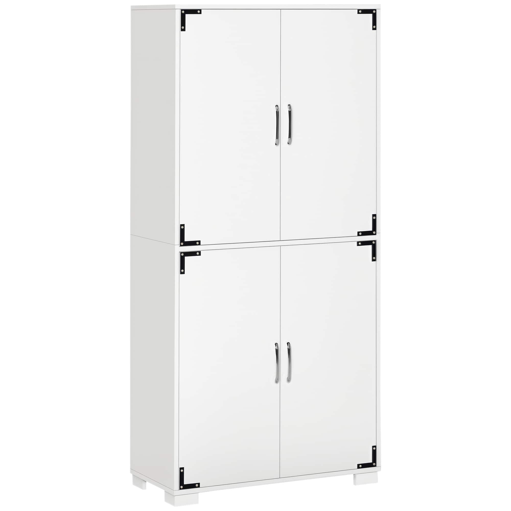 Homcom - Industrial Kitchen Pantry Cabinet with 4 Doors and Storage Shelves, Freestanding Storage Cabinet - White