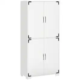 Homcom - Industrial Kitchen Pantry Cabinet with 4 Doors and Storage Shelves, Freestanding Storage Cabinet - White