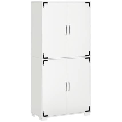 Front. Homcom - Industrial Kitchen Pantry Cabinet with 4 Doors and Storage Shelves, Freestanding Storage Cabinet - White.