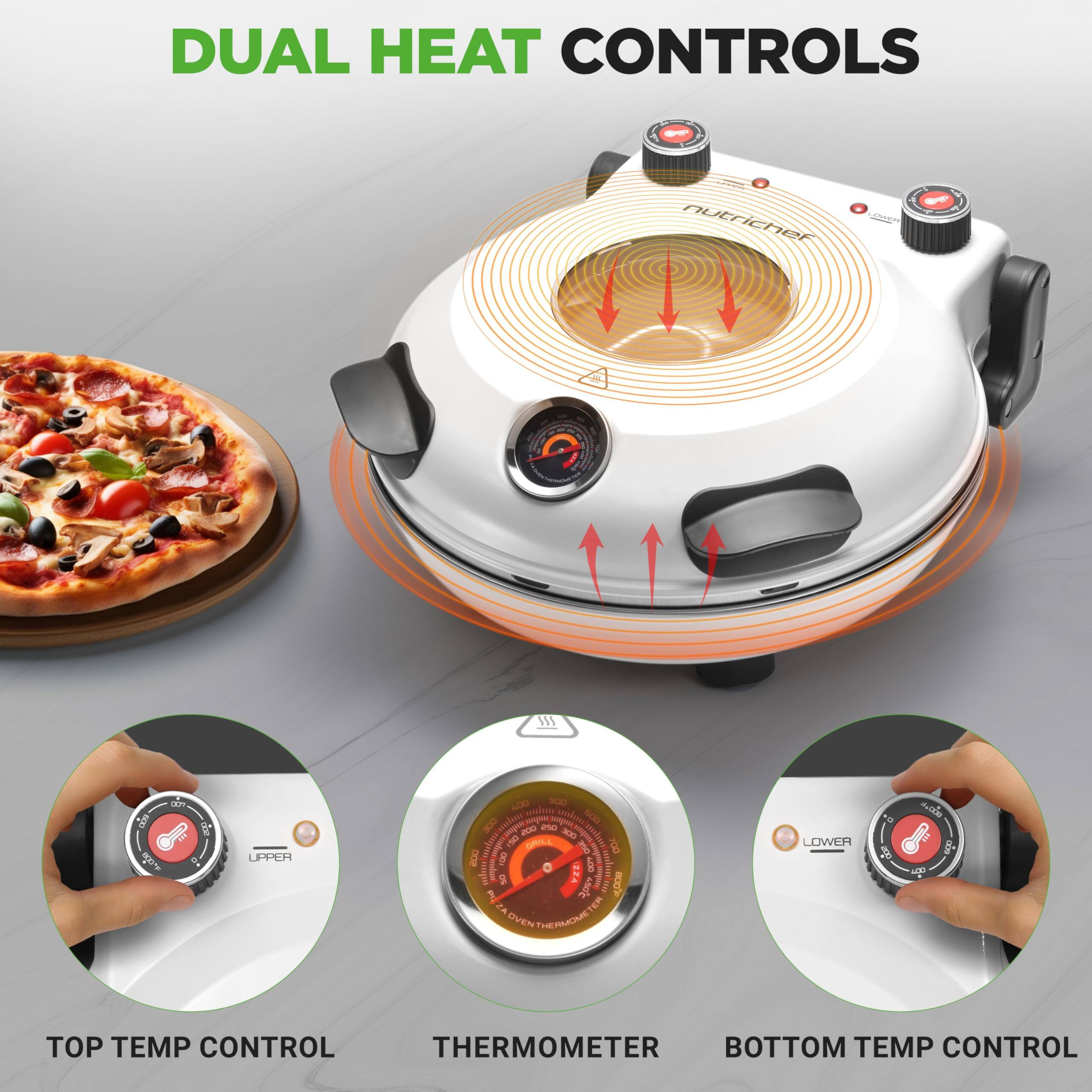 DUAL HEAT CONTROLS

TOP TEMP CONTROL

THERMOMETER

BOTTOM TEMP CONTROL