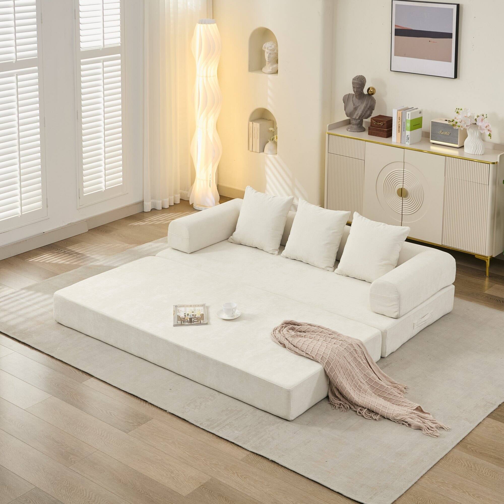 Front. GOODSILO - Convertible Folding Floor Sofa Bed with Armrests for Living Room, Bedroom, and Studio Lounging - Beige.