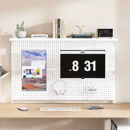 GOODSILO - Large Dual Monitor Stand Desk Organizer with Pegboard Panel and Modular Storage Accessories - White
