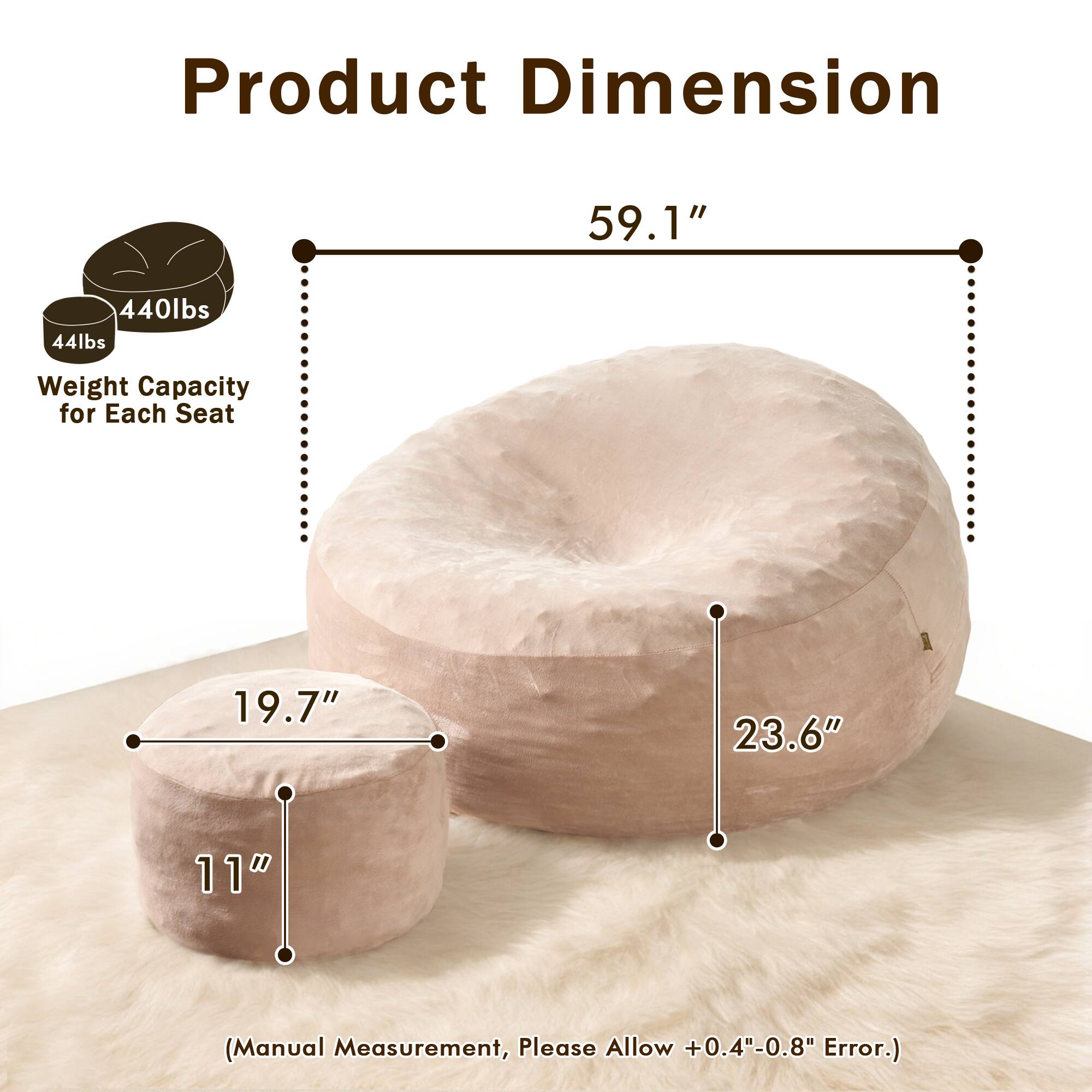 Product Dimension

59.1"

Weight Capacity for Each Seat: 44lbs

440lbs

19.7"

23.6"

11"

(Manual Measurement, Please Allow +0.4"-0.8" Error.)