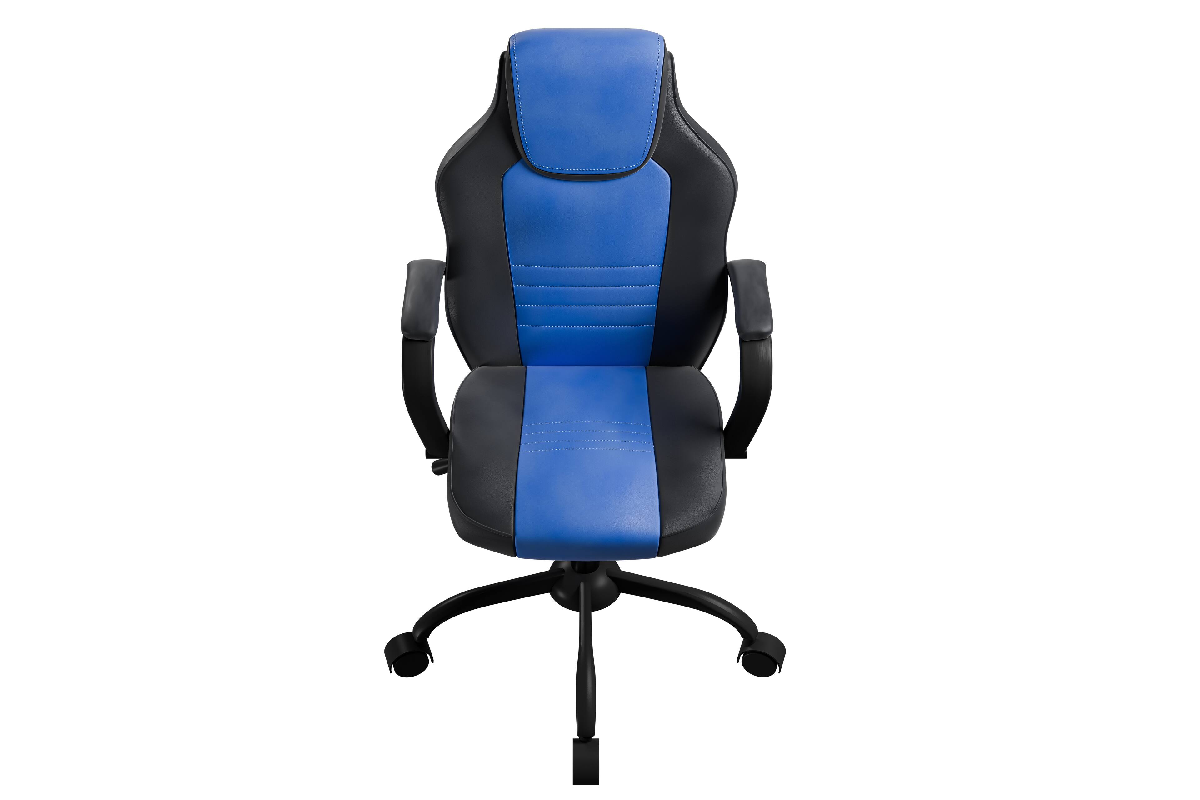 Left. APRILSOUL - Gaming Office Chair Blue And Black Faux Leather 1pc Chairs Casters Plush Padded Chair w Arms Comfortable Modern Stylish - Black,Black+Blue,Blue.