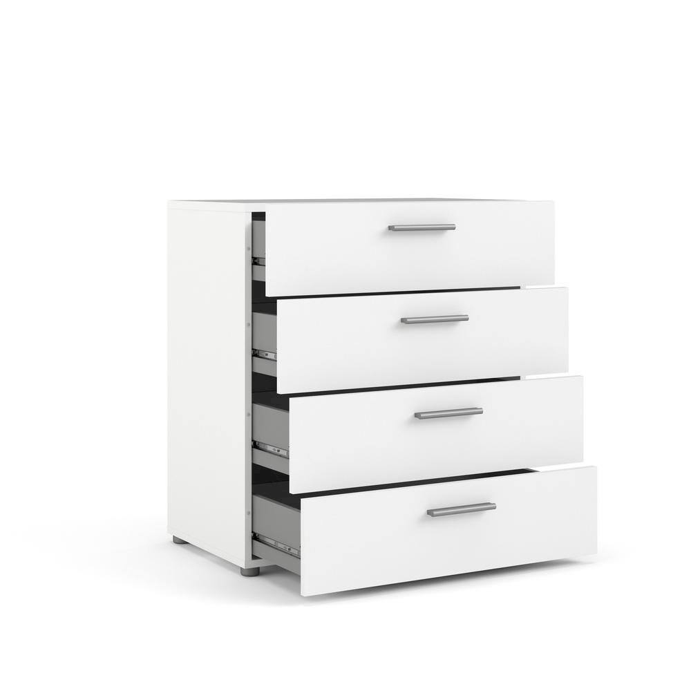 Back. FurniFact - White 4 Drawer Chest - Elegant White Chest of Drawers for Bedroom Storage - White.