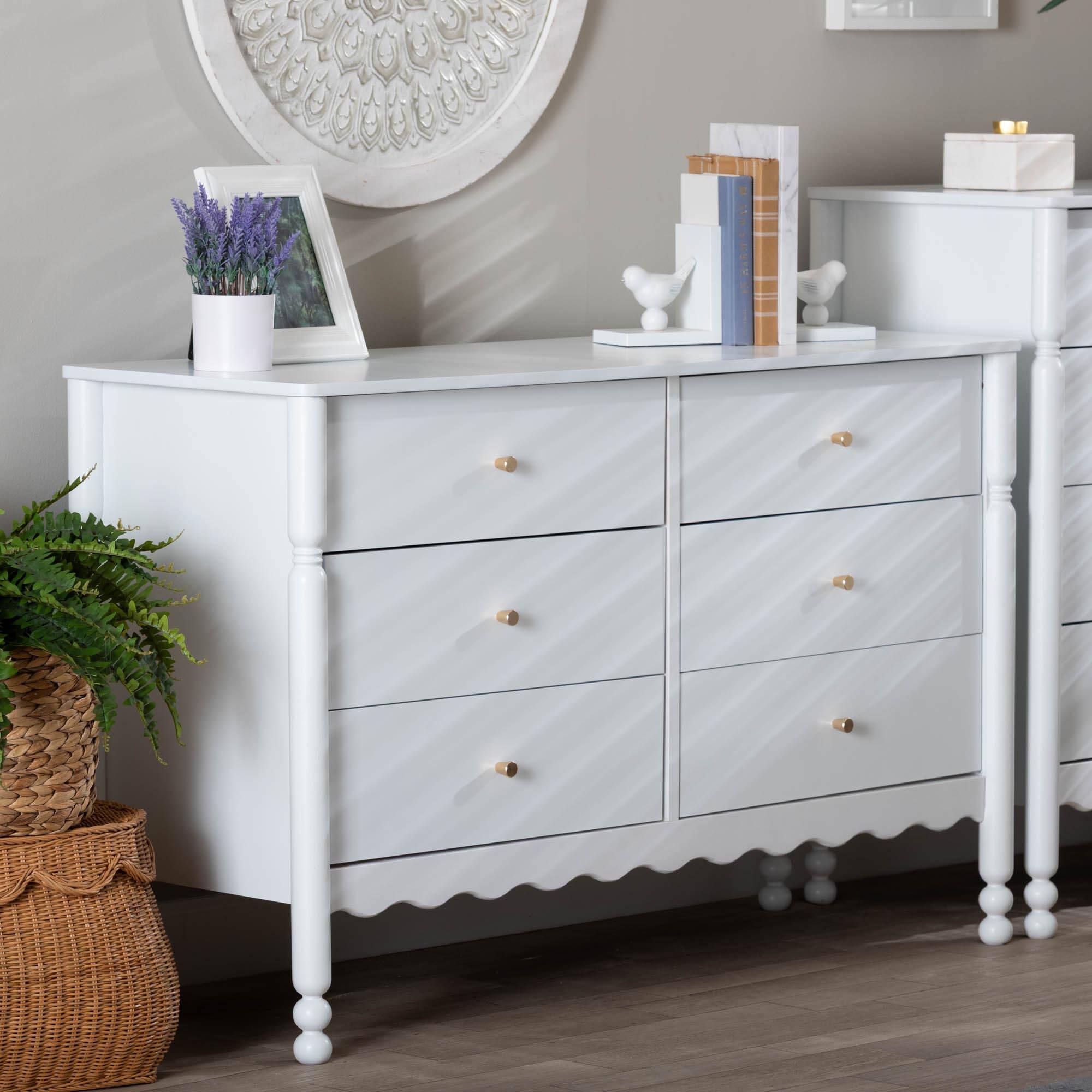 Alt View 5. Baxton Studio - Hoffman Dresser - 6-Drawer Horizontal Storage Cabinet with Scalloped Apron and Turned Legs for Bedroom - White.