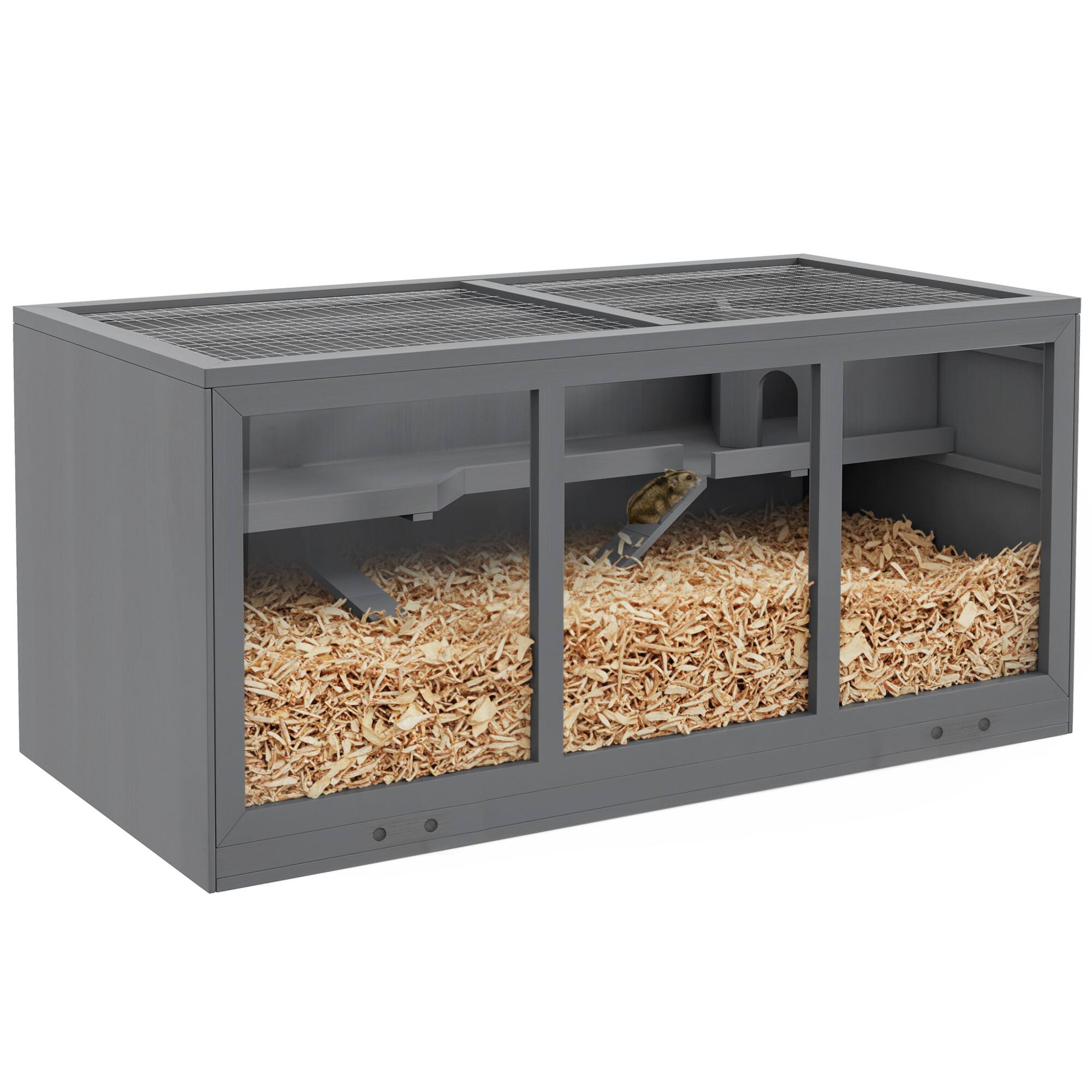 Front. Pawhut - Large Wooden Hamster Cage with Opening Roof, Hut.