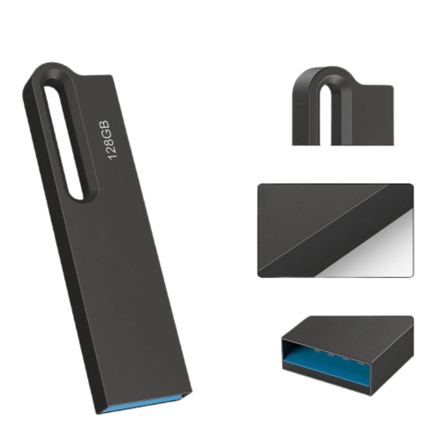 Stock Preferred - 128GB USB 3.0 Metal Mini Flash Drives - Black