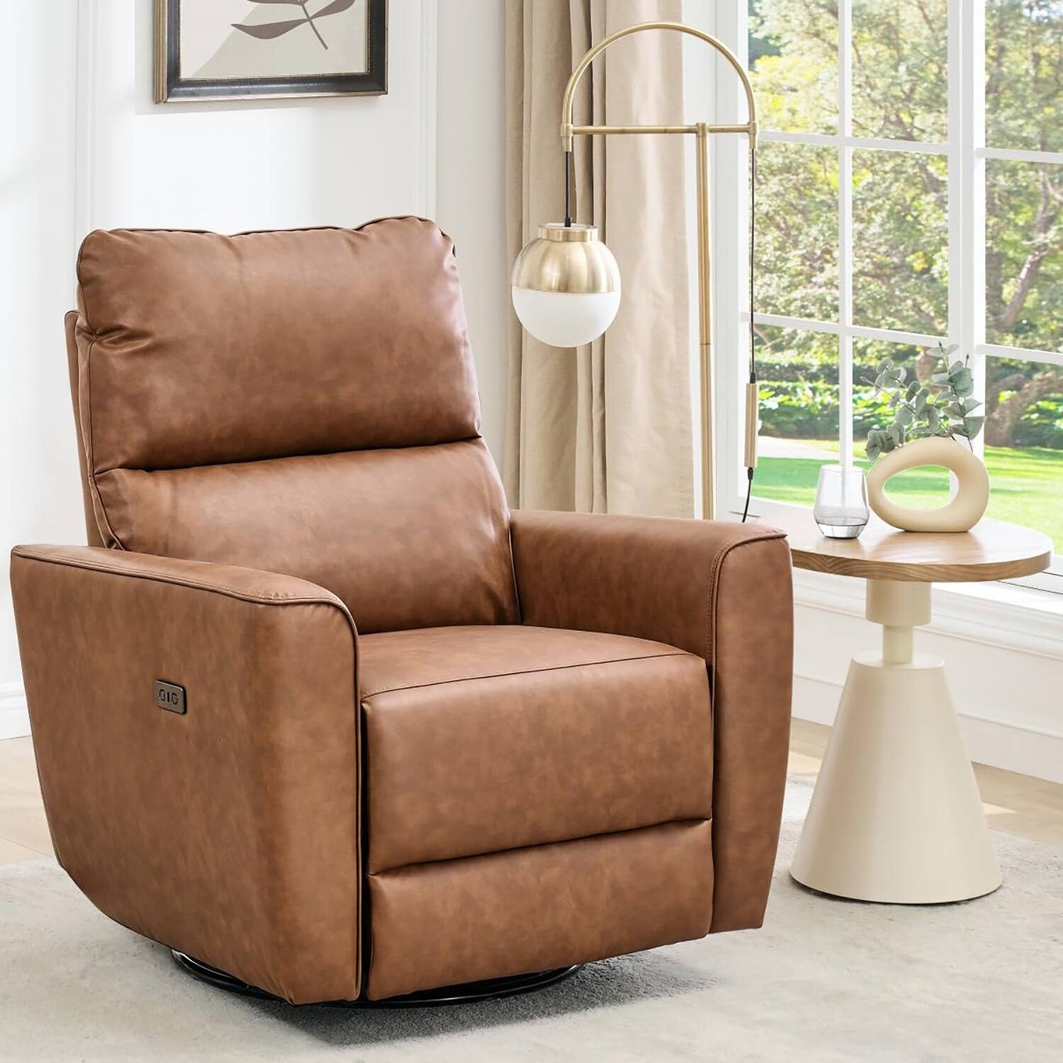 Alt View 2. Homhougo - Power Recliner Chair Swivel Rocking Glider PU Leather Upholstered Glider Recliner Nursery Chair - Brown.