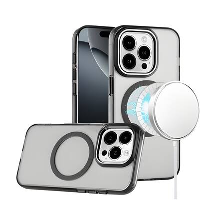 Front. Kitcheniva - Trans-Clear Metal Buttons Phone Case With Tempered Glass For iPhone 16 Pro Black - Black.