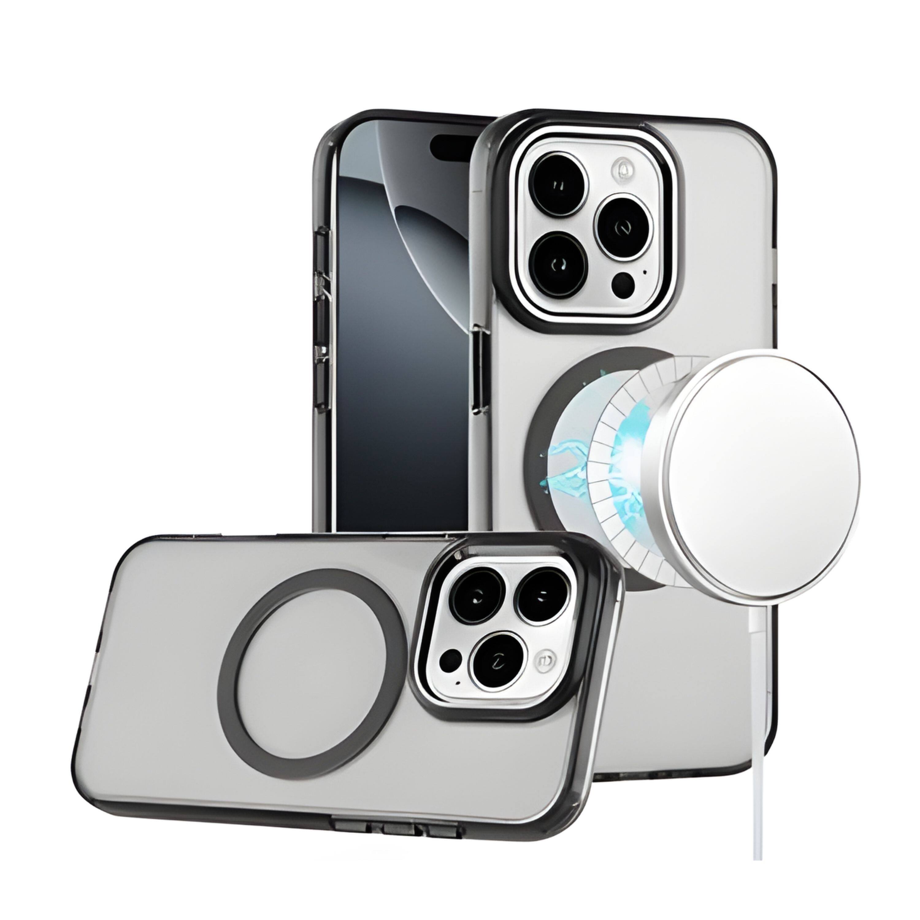 Front. Kitcheniva - Trans-Clear Metal Buttons Phone Case With Tempered Glass For iPhone 16 Pro Black - Black.