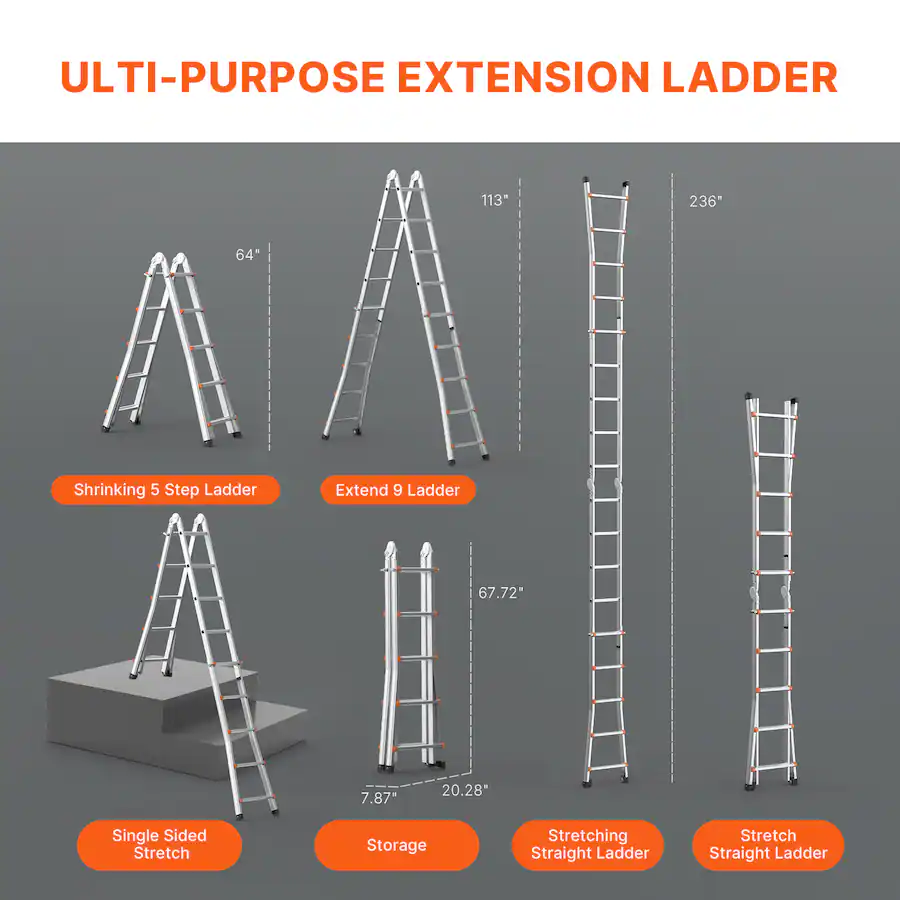 Latter Frame VEVOR Telescoping Ladder A Frame, 20 FT Compact Aluminum Extension ...
