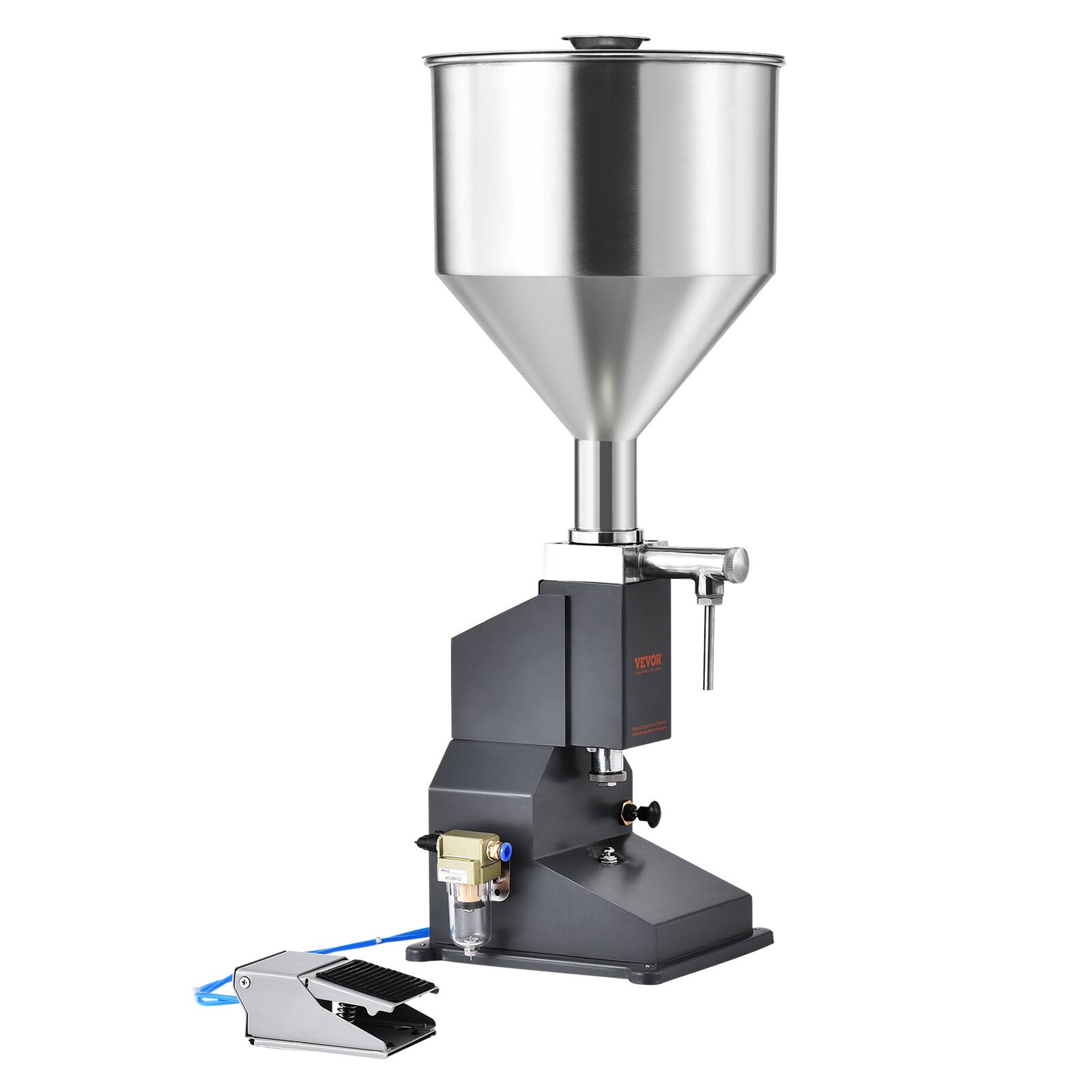 Alt View 5. VEVOR - Pneumatic Paste Liquid Filling Machine, 5-50ml Bottle Filler, Bottle Filling Machine, Stainless Steel Liquid Filler - Silver;Black.