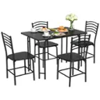 Front. Costway - 5 Pcs Modern Dining Table Set 4 Chairs Steel Frame Home Kitchen Furniture Black - Black.