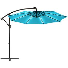 Costway - 10 Ft Patio Solar LED Offset Umbrella 40 Lights Crank Cross Base - Turquoise