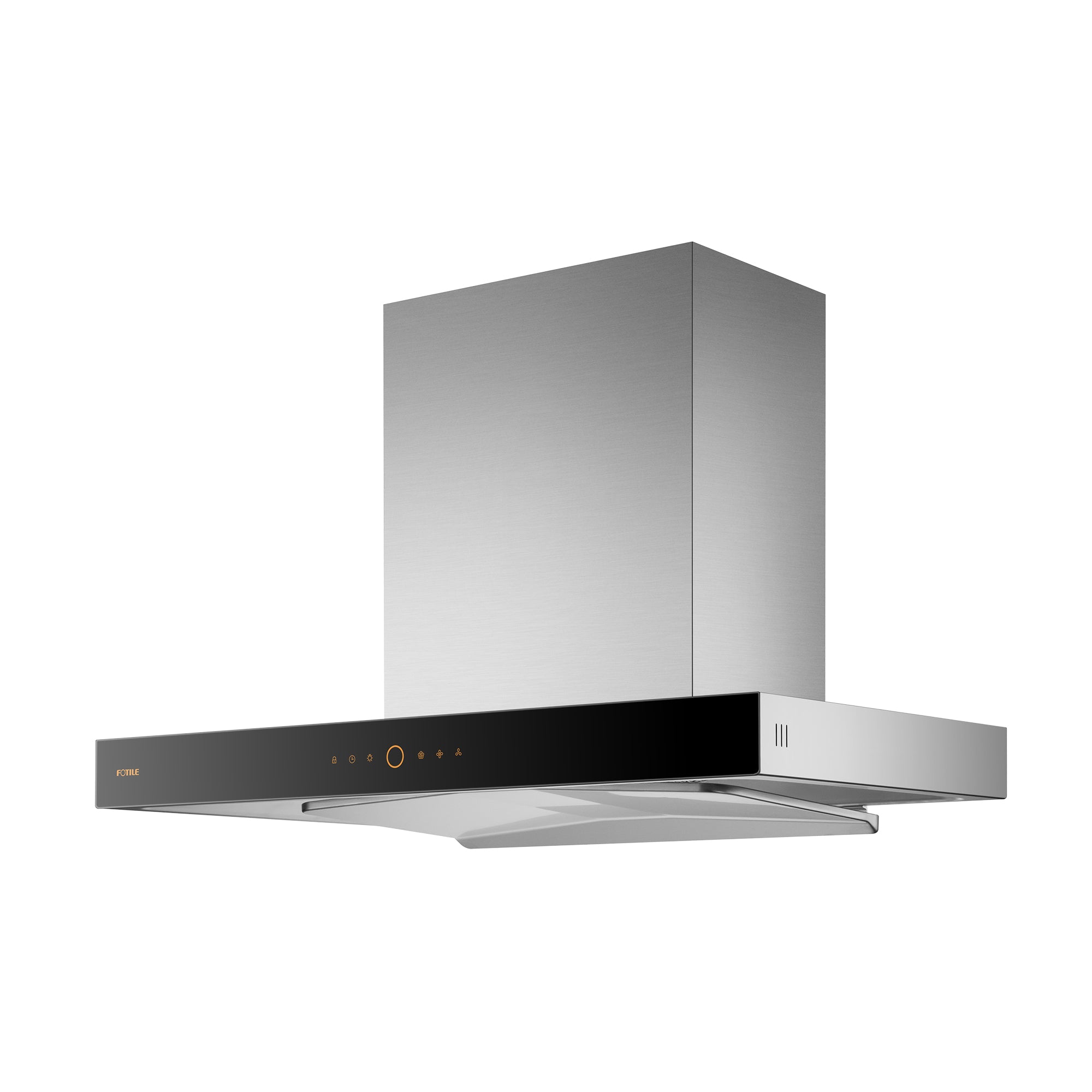 The image shows a stainless steel range hood with a built-in fan and a timer. The timer has four lights, indicating the different stages of cooking. The range hood is designed to improve air circulation and ventilation in the kitchen, ensuring a comfortable cooking environment.
